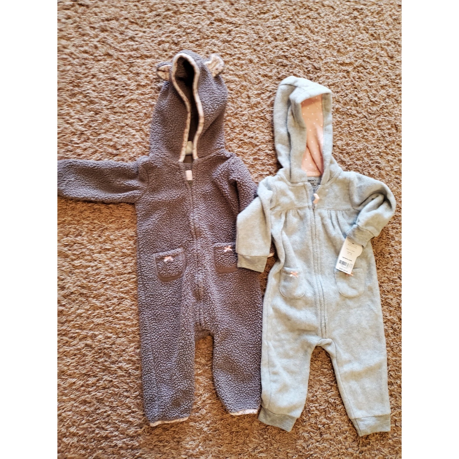 Girls Carter's Brown Hooded Sherpa Bunting Jumpsuit And Grey Fleece Koala Lot